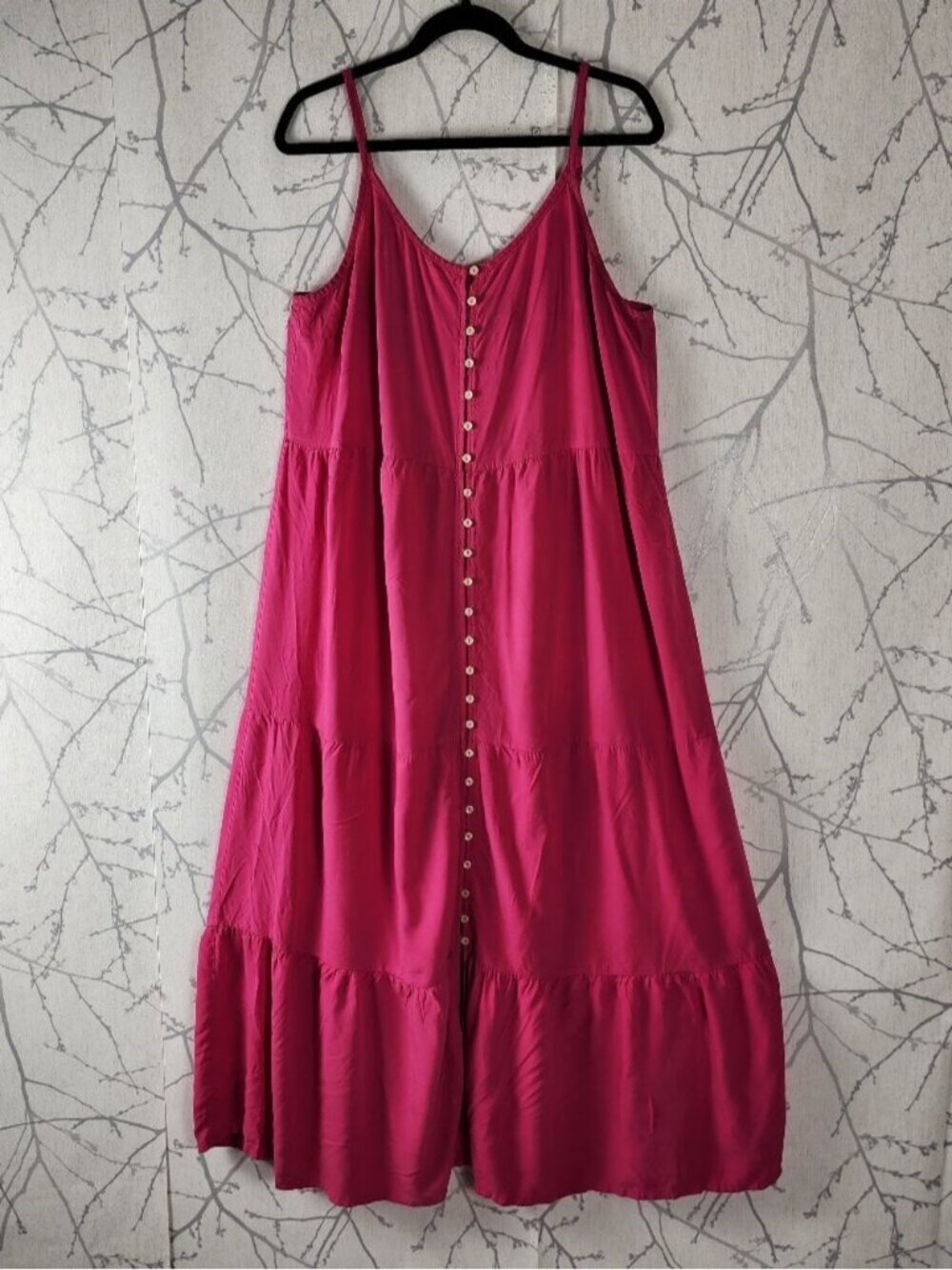 Reitmans Hot Pink Button Front Strappy Tiered Maxi Dress